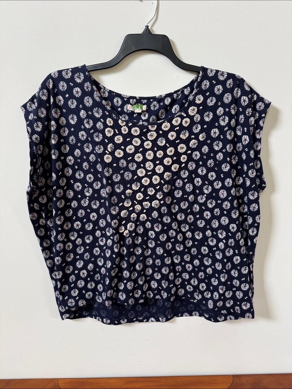 Women’s Navy Blue Printed Short Sleeve Top